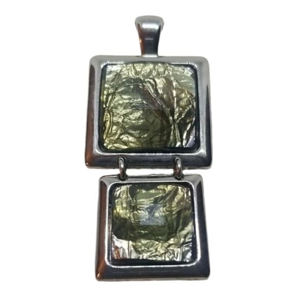 Lia Sophia Flux Pendant Double Square Faceted Green Silver - Picture 1 of 9